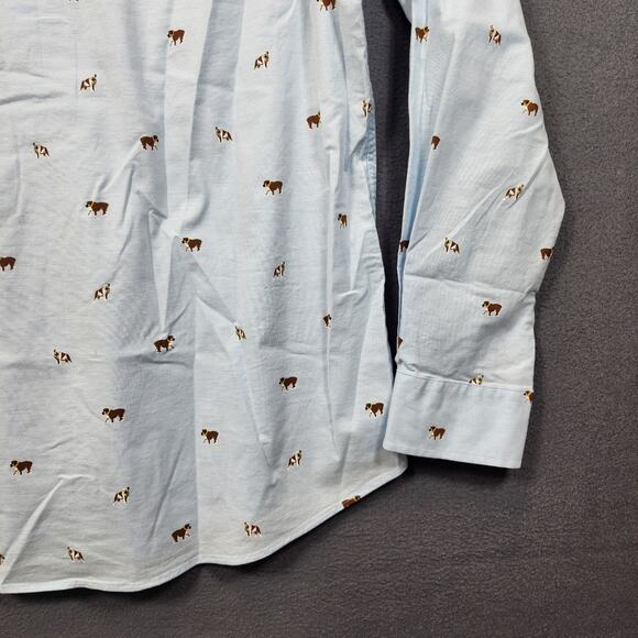 Club Room Mens Shirt Large Blue Dogs Bulldog Novelty Long Sleeve Button Up NEW - Picture 13 of 16